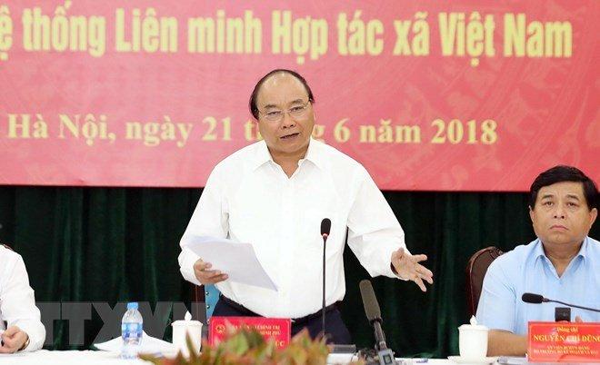 Thủ tướng Nguyễn Xuân Phúc khẳng định Chính phủ sẽ ban hành một số chính sách mới hỗ trợ HTX (ảnh TTXVN)